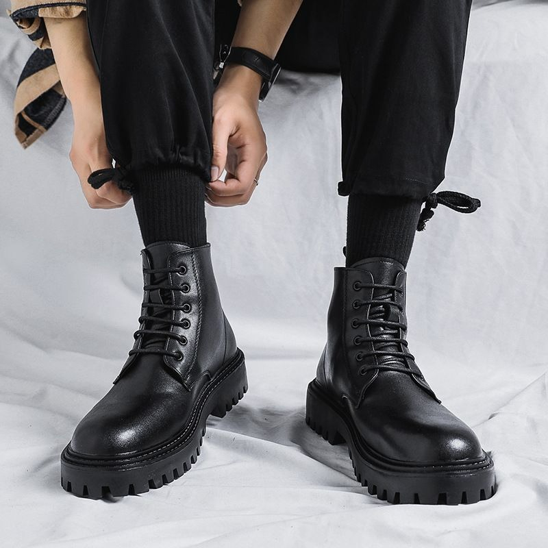 Men High Top Leather Boots Fas - Men'S Shoes With Height Increase recension och pris