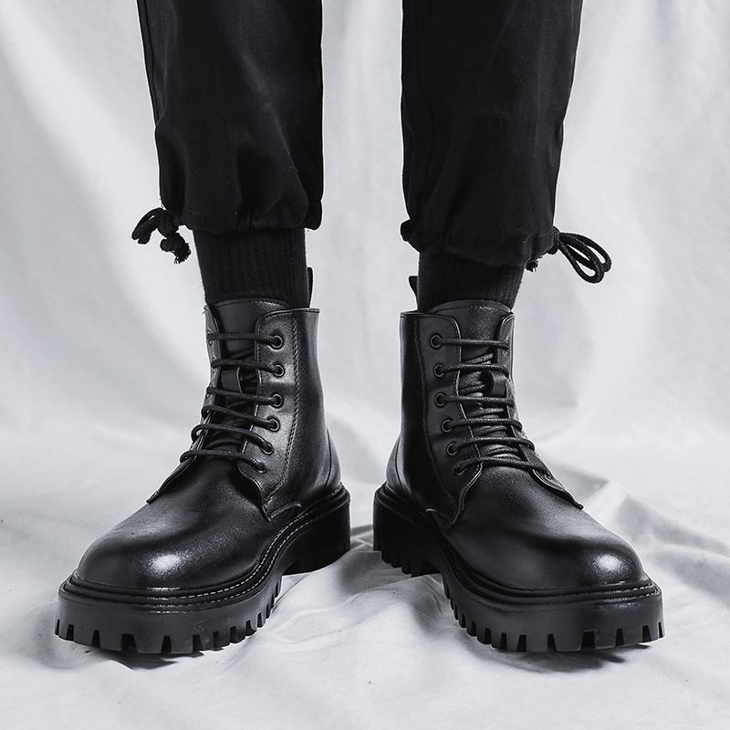 Men High Top Leather Boots Fas - Men'S Shoes With Height Increase recension och pris