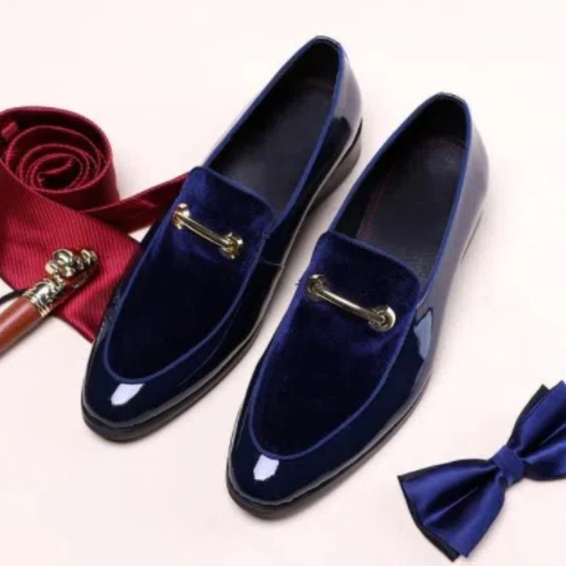 Mens Formal Navy Blue Velvet P - Monk Strap Shoe recension och pris